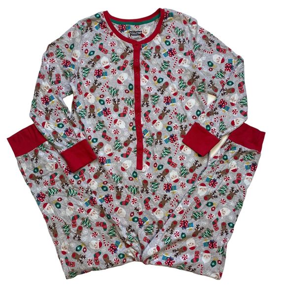CHRISTMAS woman's size large L santa deer one piece holiday morning pajamas pjs - Picture 1 of 12